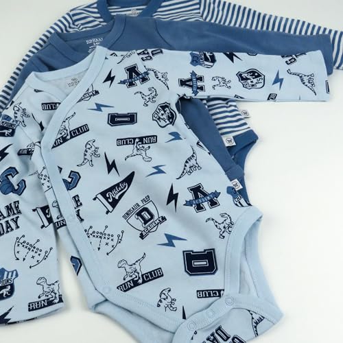 Image of HonestBaby Baby 3-Pack Organic Cotton Long Sleeve Side-snap Kimono Bodysuits