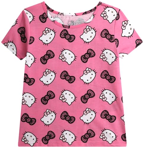 Image of Hello Kitty Girls Shirts - Short Sleeve Cute Casual Crewneck Graphic Tees Shirts for Girls Tops T-Shirt (Sizes: 4-12),