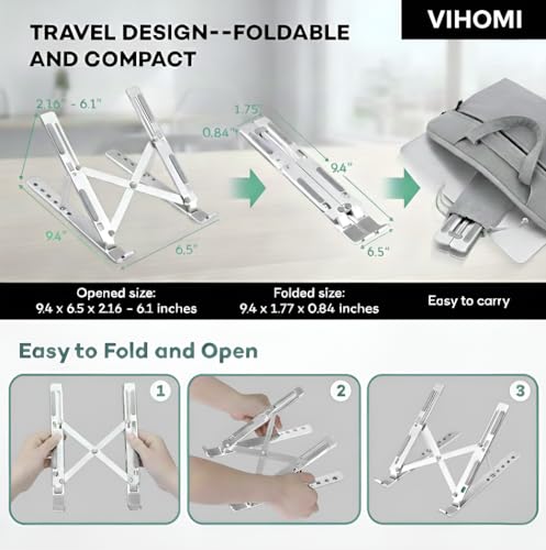 Image of 6 Angles Adjustable Aluminum Laptop Stand, Ergonomic Foldable Portable Tabletop Riser Holder for MacBook, HP, Dell, Lenovo & All Notebooks (Grey)
