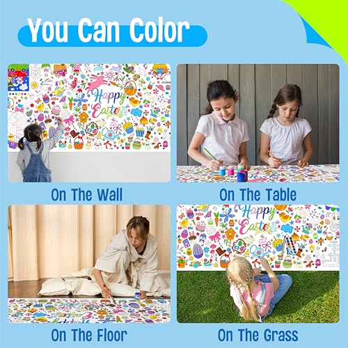 Image of Easter Coloring Poster, Large Coloring Activity Paper 75 inch x 31 inch Jumbo Size Versatile Paper DIY Painting Drawing Banner /Tablecloth for School, Spring Theme Parties, Wall Decor