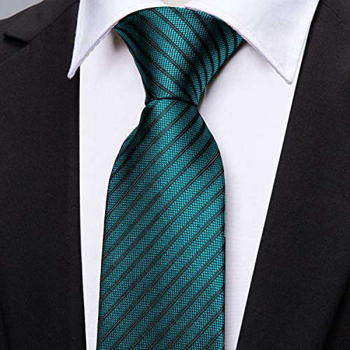 Image of Barry.Wang Tie Sets for Men Silk Stripe Necktie Woven Checkered Handkerchief Cufflinks Formal Business Wedding
