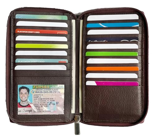 RFID Premium Soft Cow Leather Long Bifold Zip around Credit Card ID Holder Travel Organizer (Brown)2
