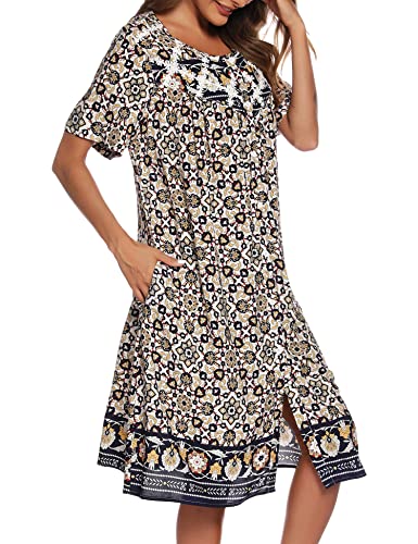 Aviier House Dress Women Short Sleeve Duster House Coat Robe Button Down Sleepwear (Yellow White, Small)… #TOP3