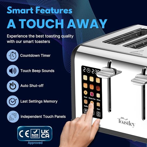 4-Slice Toaster with Touchscreen Controls, Extra-Wide Slots, Bagel & Defrost Settings, Digital Countdown Timer, Dual Independent Panels, 1760W, Matt Black - Image 3