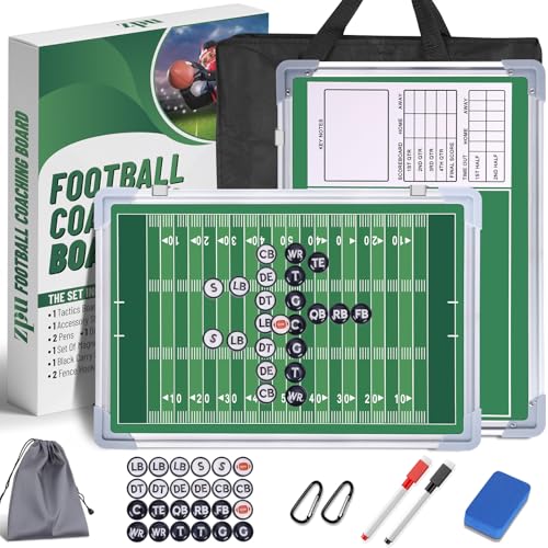 ZPU Football Coaching Board Magnetic Football Clipboard for Coaches Tactics Clipboard with Dry Erase Marker Pens Fence Hooks Magnets Storage Bag and Carry Bag for Teaching and Game Plan