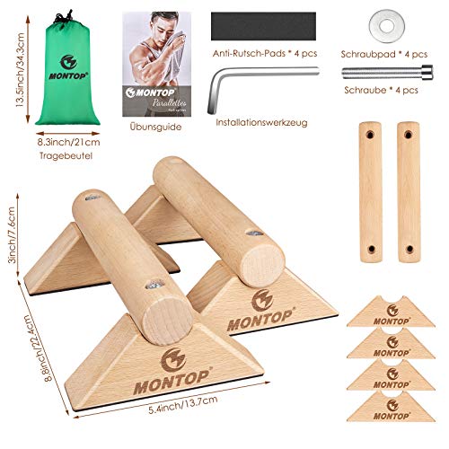 MONTOP Houten push-up-handgrepen, afneembare parallettes, antislip push-up bars, push-up handgrepen met draagbare, handstandbaren, voor binnen en buiten, voor krachttraining/calisthenics/lichaamsgewichtstraining/yoga - Image 7
