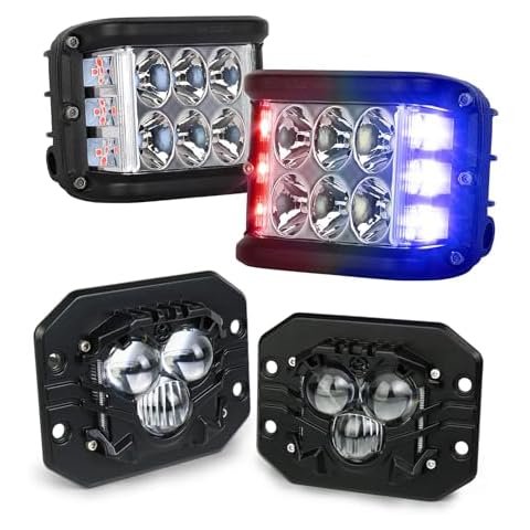 Dual Side Shooter LED Pod Light Bar with Red & Blue Strobe Pods Lights and Flush Mount Light Bars 40W for 4x4 Jeep Truck Boat ATV SUV UTV Cover