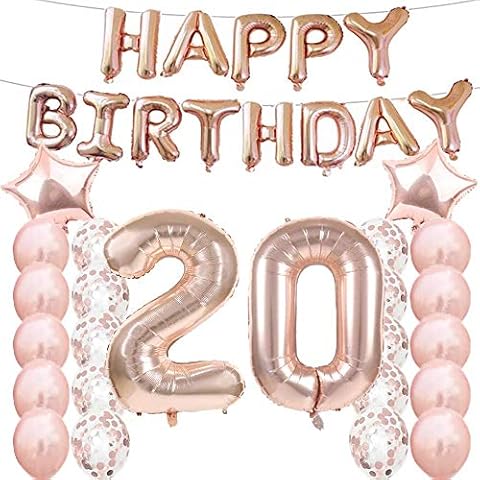20th Birthday Decorations Party Supplies, 20th Birthday Balloons Rose Gold, Number 20 Mylar Balloon, Latex Balloon Decoration, Great Sweet 20th Birthday for Girls, Photo Props Cover