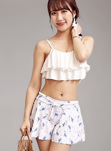 Amazon.co.jp: 3点セット 2段フリル ビキニ水着 セパレート レディース