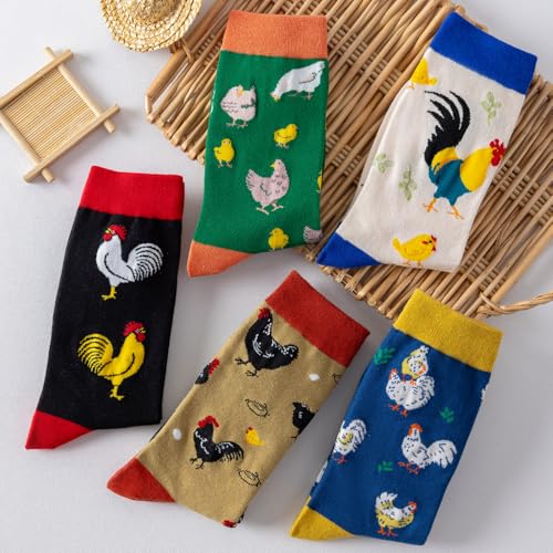 5 Pairs Novelty Animal Food Plant Pattern Cotton Crew Socks for Women2