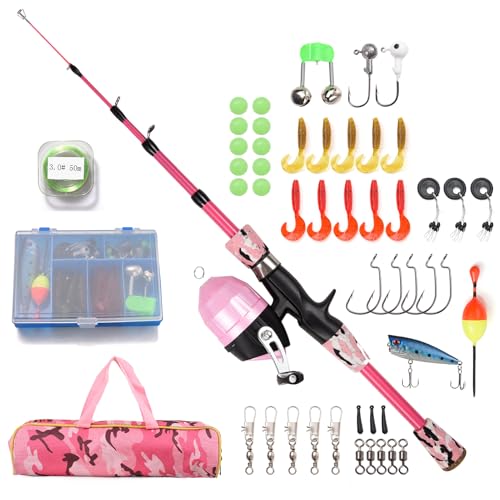 doorslay Canne à pêche et Moulinet pour Enfants - Kit Complet de 1,2 m/1,5 m - Canne télescopique avec Moulinet Spincast et hameçons - Leurres et...
