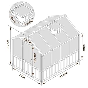 6×8 ft greenhouse kit for outdoor 6mm thick polycarbonate panel wooden walk in green house with lockable door and adjustable roof vent backyard garden light mocha brown  urban country home decor