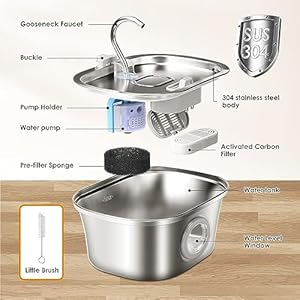 Cat Water Fountain with Water Level Window, 3.2L/108oz ‘Big Eye’ Automatic Stainless Steel Pet Water Fountain, Pet Water Dispenser Cat Drinking Fountains with Ultra-Quiet Pump for Cats, Pets(1 Brush)