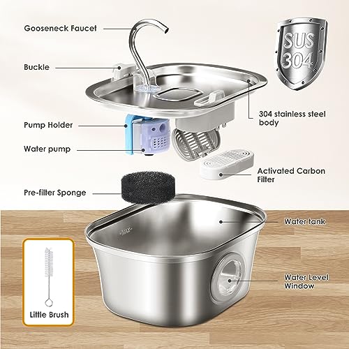 Cat Water Fountain with Water Level Window, 3.2L/108oz ‘Big Eye’ Automatic Stainless Steel Pet Water Fountain, Pet Water Dispenser Cat Drinking Fountains with Ultra-Quiet Pump for Cats, Pets(1 Brush) Cat Water Fountain with Water Level Window, 3.2L/108oz ‘Big Eye’ Automatic Stainless Steel Pet Water Fountain, Pet Water Dispenser Cat Drinking Fountains with Ultra-Quiet Pump for Cats, Pets(1 Brush)