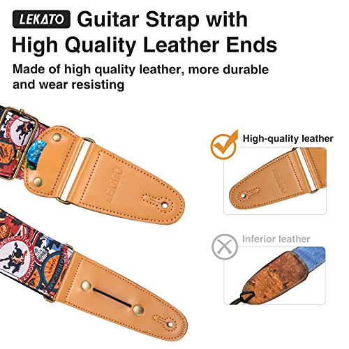 LEKATO Sangle Guitare, Sangle de Guitare Rayée Cuir de Vachette avec Poche à Médiator – avec 6 Crochets/Sangle de Verrouillage – Sangle de Guitare pour Basse, Guitares électriques et Acoustiques - Les Beatles, Paul McCartney, John Lennon, RIngo Starr, George Harrison LEKATO Sangle Guitare, Sangle de Guitare Rayée Cuir de Vachette avec Poche à Médiator - avec 6 Crochets/Sangle de Verrouillage - Sangle de Guitare pour Basse, Guitares électriques et Acoustiques – Image 5