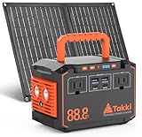 Takki 150W Peak Solar Generator with 21W Solar Panel 88.8Wh Camping Portable Power Station Bank with 100W/110V AC Outlet and Flshlight for Camping Emergency Home Use Blackout