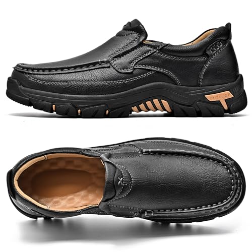 Men's Slip On Leather Loafers Wide Causal Non-Slip Handmade Walking Work Driving Sneaker Moccasin Shoes2