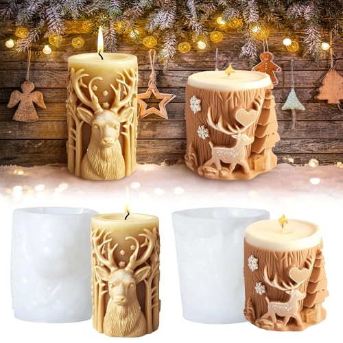 Shyllin 2 Moldes de Silicona con Forma de Reno, Moldes Velas Navidad, Moldes para Velas, Añada un Toque Mágico a su Navidad