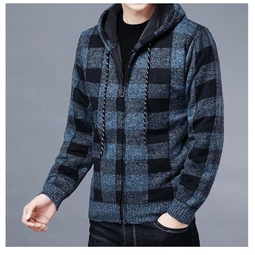 Lu's Chic Men's Long Sleeve Sweater Plaid Zip Up Fleece Lined Hoodie Slim Fit Hooded Knit Cardigan Warm Casual Jacket2