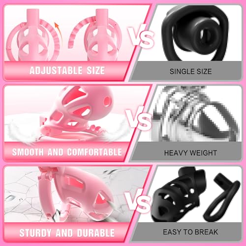 Image of Uoffile Male Chastity Cage Devices, Large Lightweight Sissy Chastity Cage with 8 Adjustable Cock Rings and Invisible Lock, Man Penis Exercise Bondage Gear & Accessories Couple BDSM Adult Sex Toys Pink