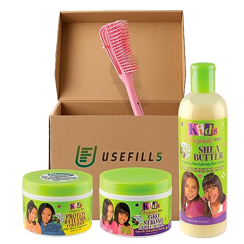 Detangling Moisturizing Hair Lotion Gro Protein & Vitamin Fortified 3 Bundle Includes Kids Originals Africa’s Best Hair Products w/ Detangle Hair Brush by USEFILL5