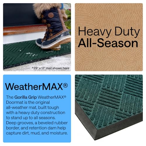 Image of GORILLA GRIP WeatherMAX Door Mat, Indoor Outdoor Use, 47x35, Green Diamond