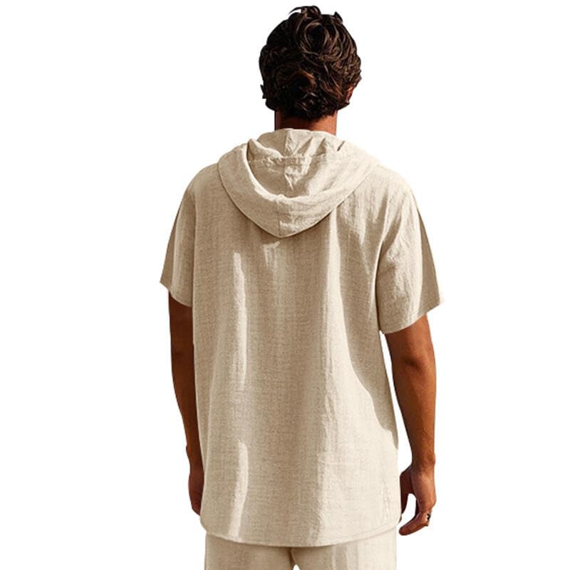 Men's Casual Linen Blend Shirt Short Sleeve Hooded Pullover 1/4 Button Henley Shirt for Vacation and Daily Wear2