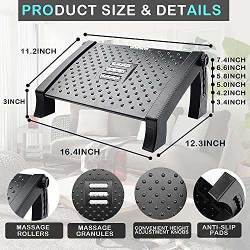 Ergonomic Foot Rest Under Desk, Adjustable Height Office Foot Rest for Under Desk at Work, Foot Rest Under Desk with Massage Surface at Work Office, Promote Leg Circulation, Relieve Leg Pressure - Image 7