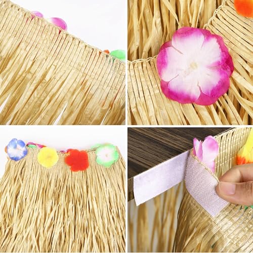 Fovths Luau Grass Table Skirt Natural 9 Feet x 29.5 Inch Hawaiian Table Skirt for Tropical Hawaiian Party Decorations Luau Costume Party, Straw Yellow