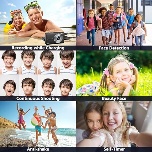 Image of LEKATO 1080P Kids Digital Camera with 32Gb Card, 2 Batteries, Lanyard, 16X Zoom Anti Shake, 44Mp Compact Portable Small Point and Shoot Cameras Gift for Kids Student Children Teens Girl Boy (DC)