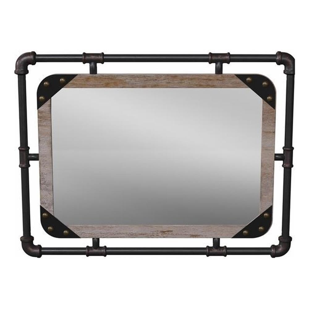 Furniture of America Gee Industrial Metal Wall Mirror in Antique Black