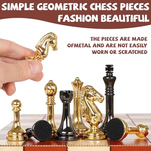 Metal Chess Set for Adults & Kids with Metal Chess Pieces –Wooden Chess Board Game with Portable Storage Case, Classic Strategy Family Board Game Gift Travel Chess Set - Image 4