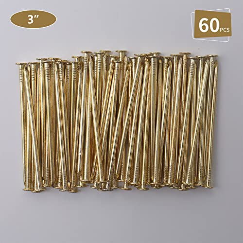 Image of JEGONFRI 60PCS 3 inch x 12Ga Brass Plated Wall Nails for Hanging, Wood Nails | Premium Carbon Steel Construction, Flat Head, Rust-Resistant Finish, Smooth Surface, Versatile Use For DIY And Repairs