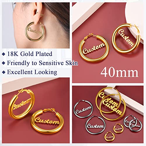 FaithHeart Personalized Custom Name Earrings for Women, Stainless Steel 18K Gold Plated Unique Hoop Ear Charms3