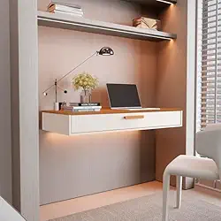 Escrivaninha Estudos Bancada Suspensa Penteadeira Rack Sabrina Cor Off white/nature - MJM Casa dos Móveis