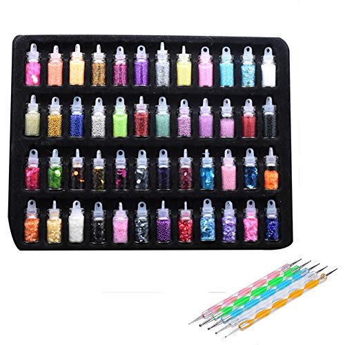 Glitter Powder Sequins Set DIY Nails Decals Nail Stickers Tips for 3D Nail Art Decoration, Slime Making,Eye Hair Face Body Makeup - 48 Bottles/kit…