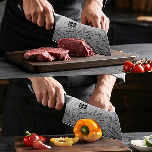 SHAN ZU Professional Cleaver Knife 18cm - Japanese Powder Steel 63 HRC Chef Knife Razor Sharp 12° Edge Vegetable Chopper with Pakkawood Handle Kitchen Utility Knives for Meat, Fish, Vegetables - Image 9
