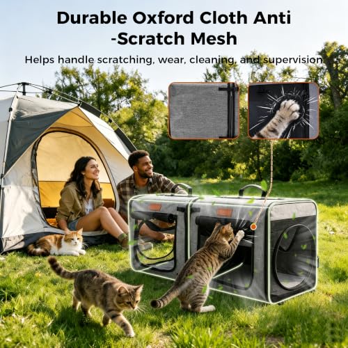 Image of PETUX 2-in-1 Double Cat Carrier with Play Tunnels for Multiple Cats | Portable, Breathable, Soft Side Cat Carrier with Litter Box and Comfortable Hammock for Travel and Vet Visit, 32 inchx13 inchx17 inch