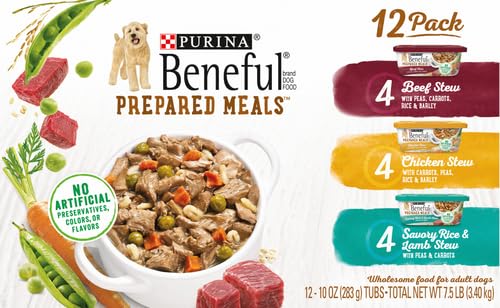 Image of Beneful Purina Wet Dog Food, Gravy, Stew | Variety Pack | 10 oz. Tubs | 12 Count | Pack of 2