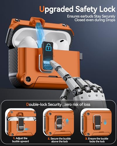 Image of Dual Safety Lock for AirPods Pro 3 Case 2025, Compatible with MagSafe | Designed with Automatic Switch and Phone Stand, Includes a Cleaner & Keychain - Rugged Tough Hard Shell