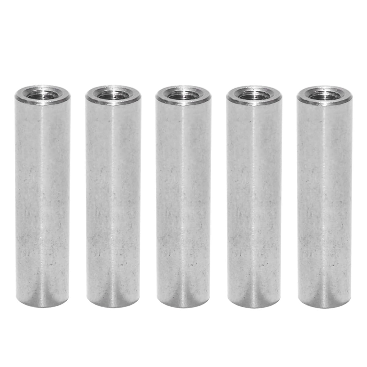 Grobo 5PCS Round Threaded Sleeves, M6 x 40mm, 304 Stainless Steel Long Round Connecting Nuts, Internal Thread Spacer Sleeves, Coupling Nut