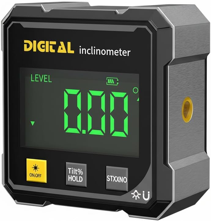 Digital Angle Finder,4 sided magnetic digital angle gauge, USB Rechargeable & Large LED Display for Woodworking, Construction (Black)