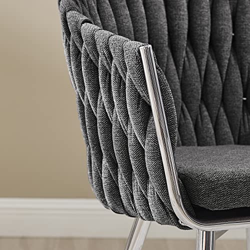 Art Leon Accent Chairs For Living Room Set Of 2, Mid Century Modern Linen Fabric Woven Accent Arm Chair With Silver Stainless Steel Frame, Dim Gray #TOP3