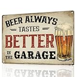 MOLESS Vintage Bar Sign – 'Beer Always Tastes Better in the Garage' | 12x8″ Metal Signs Decor for Man Cave, Home Bar, or Garage – Funny Gifts for Beer Lovers, 2452