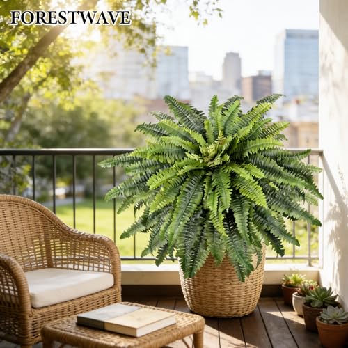 Forestwave Artificial Ferns for Outdoors and Indoors, 45" Fake Ferns Artificial Plants Large, 57 Fronds Boston Fern UV Resistant Faux Greenery Suitable for Porch Garden Planters Home Decor — view 5