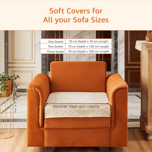 Image of Amazon Basics Knitted Fabric Sofa Cover for Single Seater, Classic Plaid, Non-Slip Sofa Pad, 70x70 cm, Soft Silicone Grip Dots, 100% Polyester, Machine Washable - Off-White