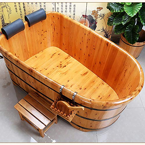LOHOX Doppelt Badewanne Erwachsene Bad Sauna Barrel mit Bequemer Kopfstütze Flachstahl Verzinkt 2, 5 cm Konturierter innerer Schemel des Menschlichen Körpers, für das Badezimmer- 220L