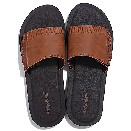 Arrigo Bello Men's Slides Sandals Adjustable Slip On Slippers Open Toe Sport Athletic Sandals Indoor Outdoor(Brown, Size_11 #TOP1