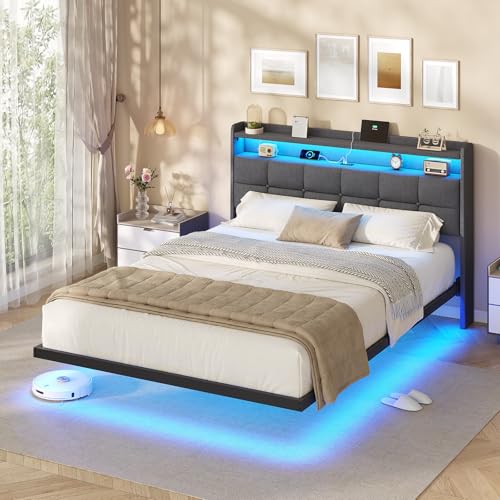 Lit flottant LED 140x190 avec USB/Type-C AOGLLATI