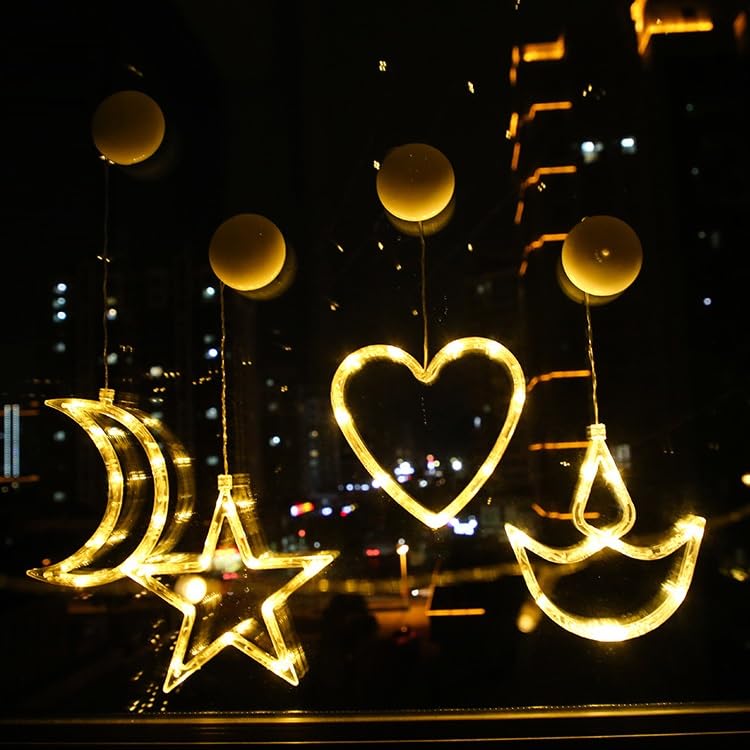 9pcs Luces de Ventana de Navidad, Luces de Cortina de Copo de Nieve de Navidad, Luces de Ventana de Navidad de Santa Claus, Luces de Cortina de Estrella de Navidad Blancas cálidas